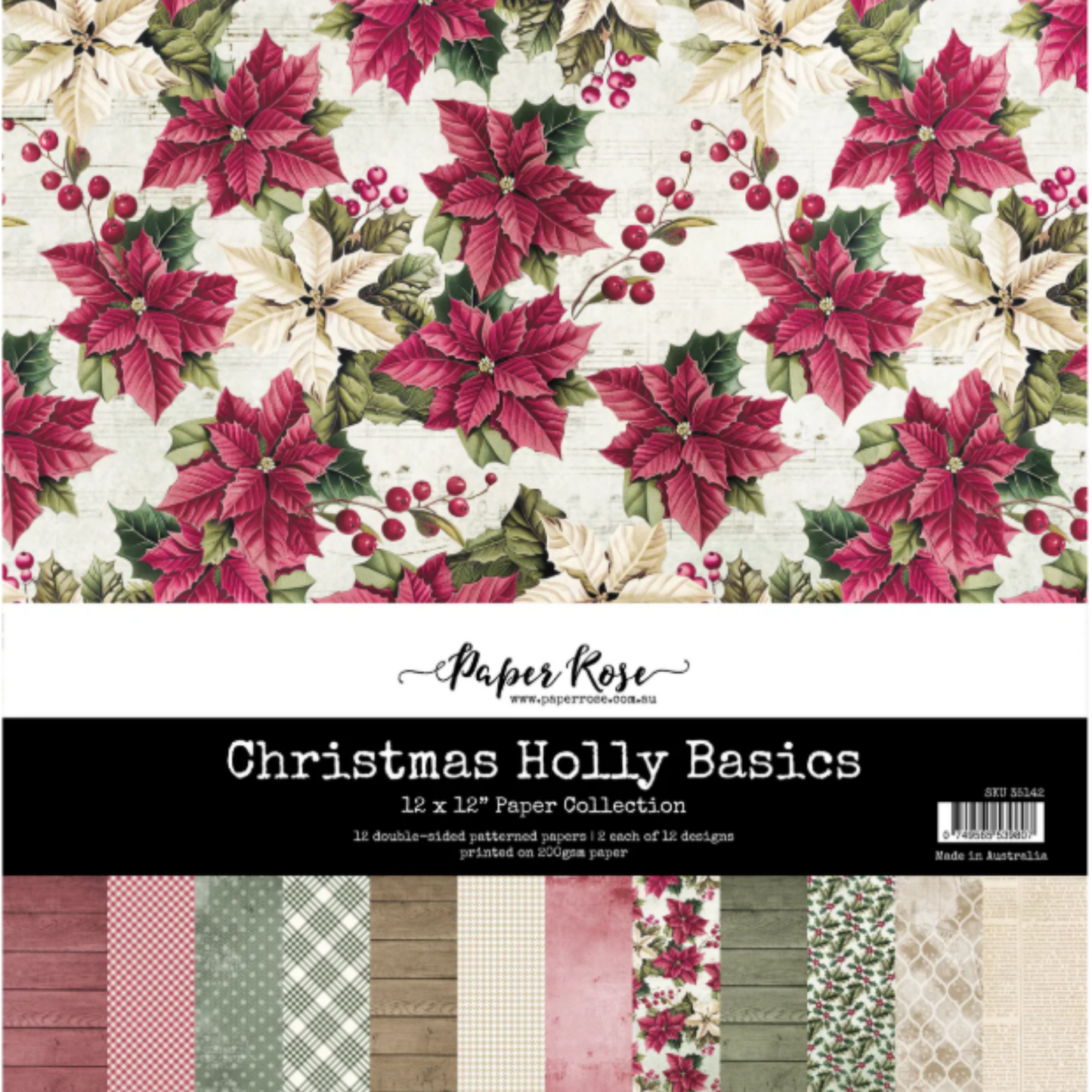 Paper Rose Christmas Holly Basics 12x12 Paper Collection