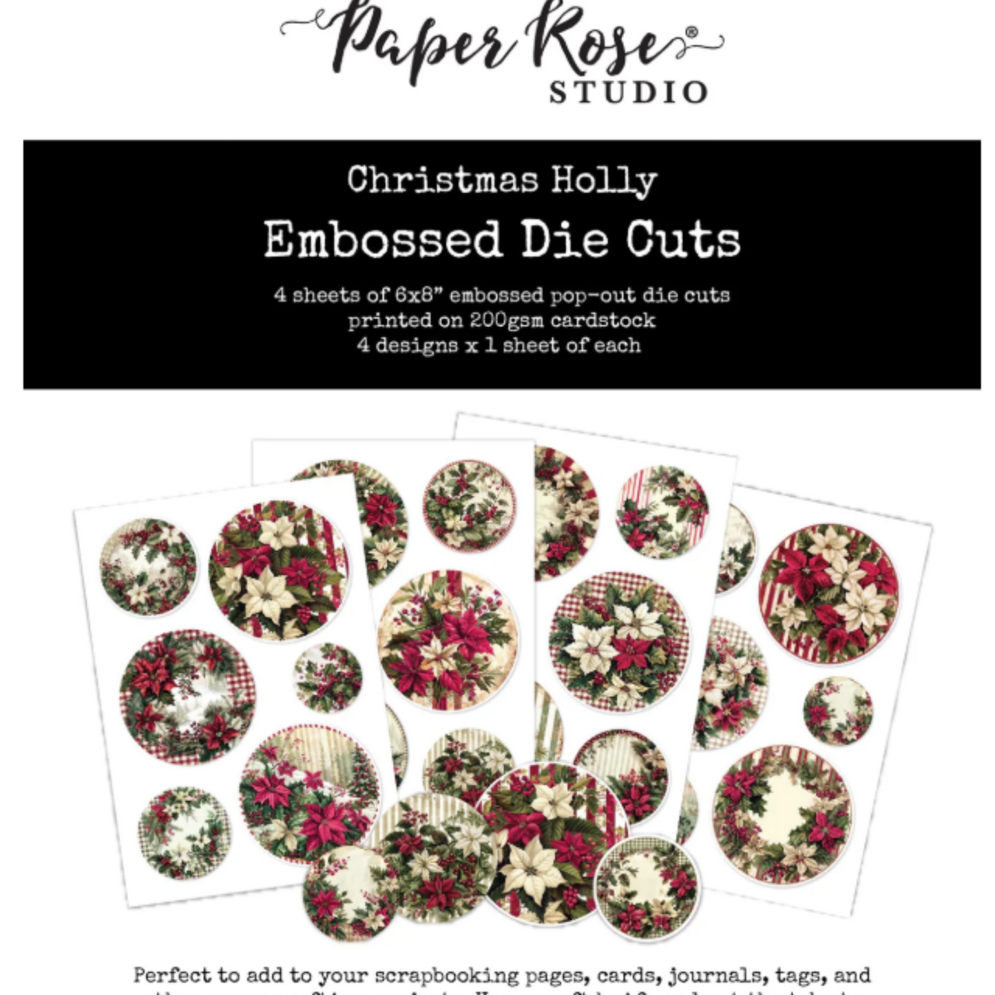 Paper Rose Christmas Holly Embossed Die Cuts