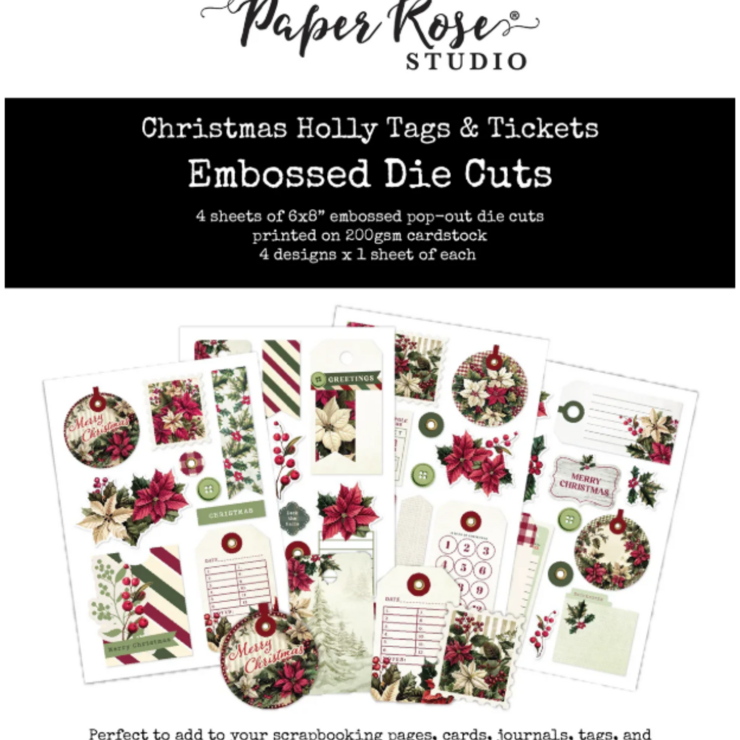 Paper Rose Christmas Holly Tags & Tickets