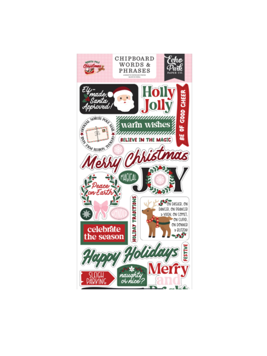 North Pole Christmas Chipboard Words & Phrases
